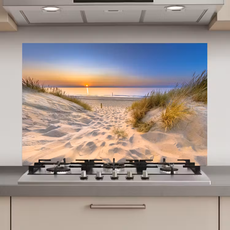 Spatscherm keuken - Duin - Zonsondergang - Horizon - Strand - Gras — 1