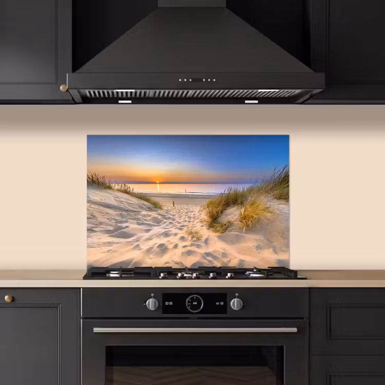 Spatscherm keuken - Duin - Zonsondergang - Horizon - Strand - Gras — 2
