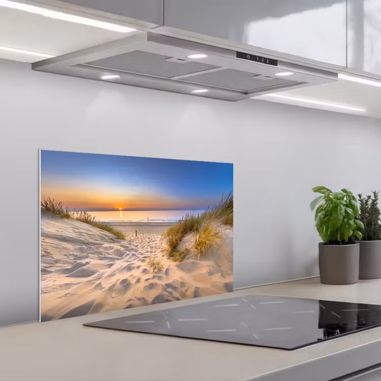 Spatscherm keuken - Duin - Zonsondergang - Horizon - Strand - Gras — 5