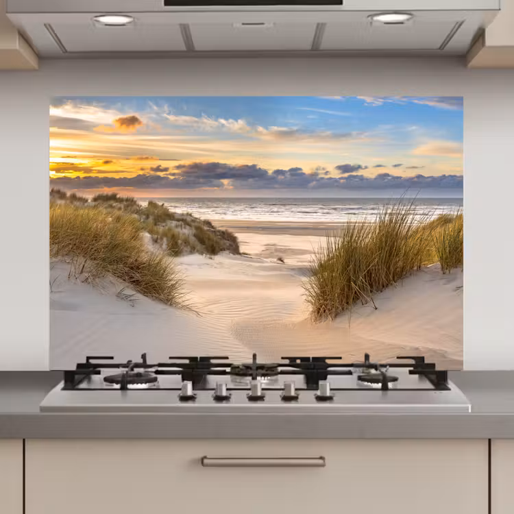 Spatscherm keuken - Strand - Duin - Gras - Zonsondergang - Zee — 1