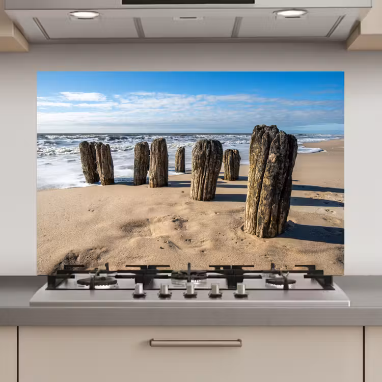 Spatscherm keuken - Zand - Strand - Paal - Water - Zomer — 1