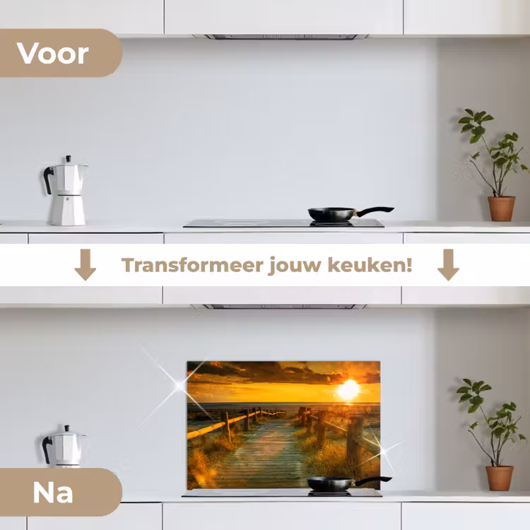 Spatscherm keuken - Zon - Strand - Duin - Horizon - Gras - Pad - Oranje — 3
