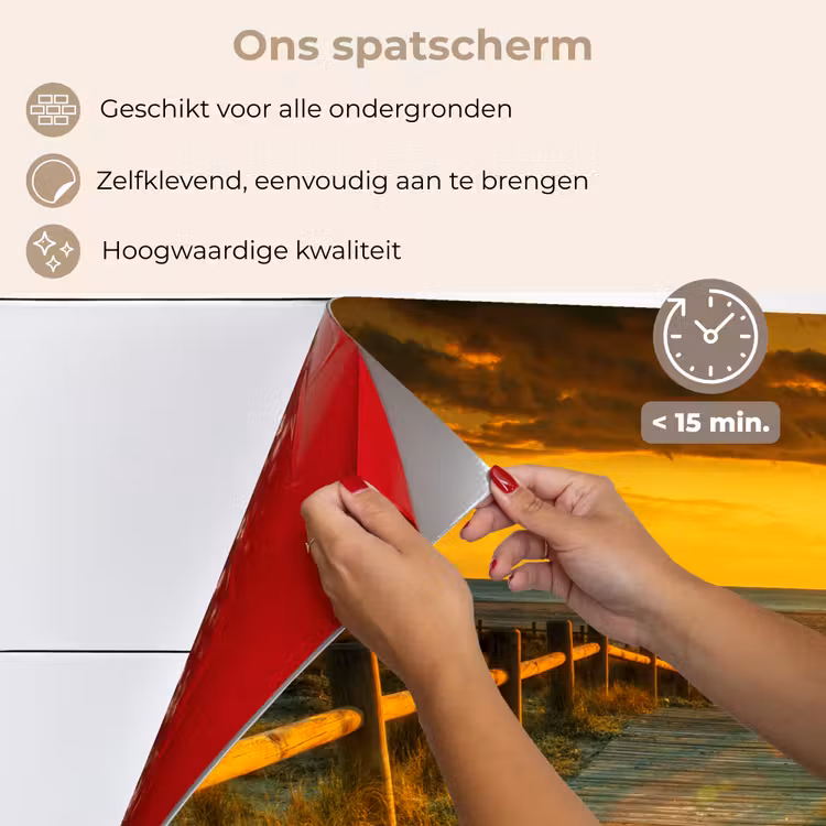 Spatscherm keuken - Zon - Strand - Duin - Horizon - Gras - Pad - Oranje — 4