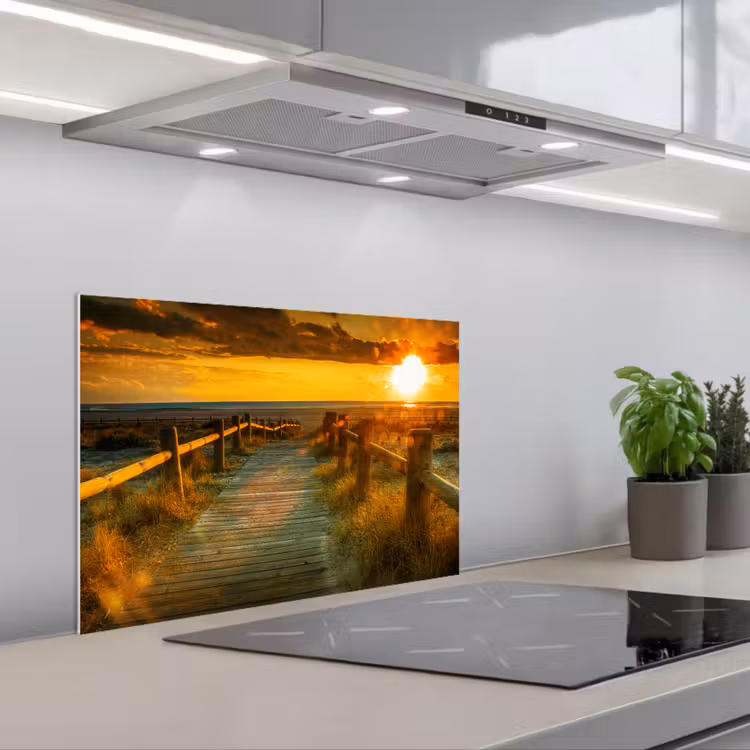 Spatscherm keuken - Zon - Strand - Duin - Horizon - Gras - Pad - Oranje — 5