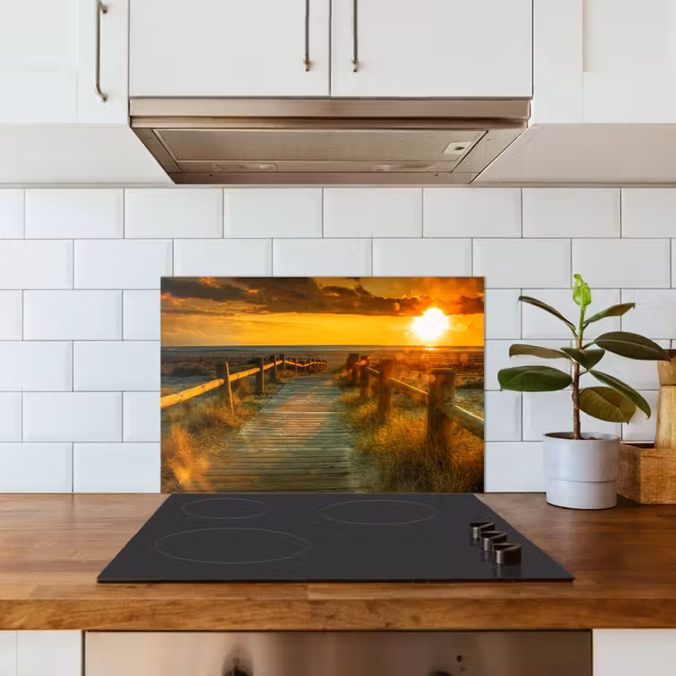 Spatscherm keuken - Zon - Strand - Duin - Horizon - Gras - Pad - Oranje — 6