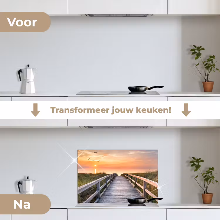 Spatscherm keuken - Zonsonderang - Zee - Pad - Gras - Duin - Vogels — 3