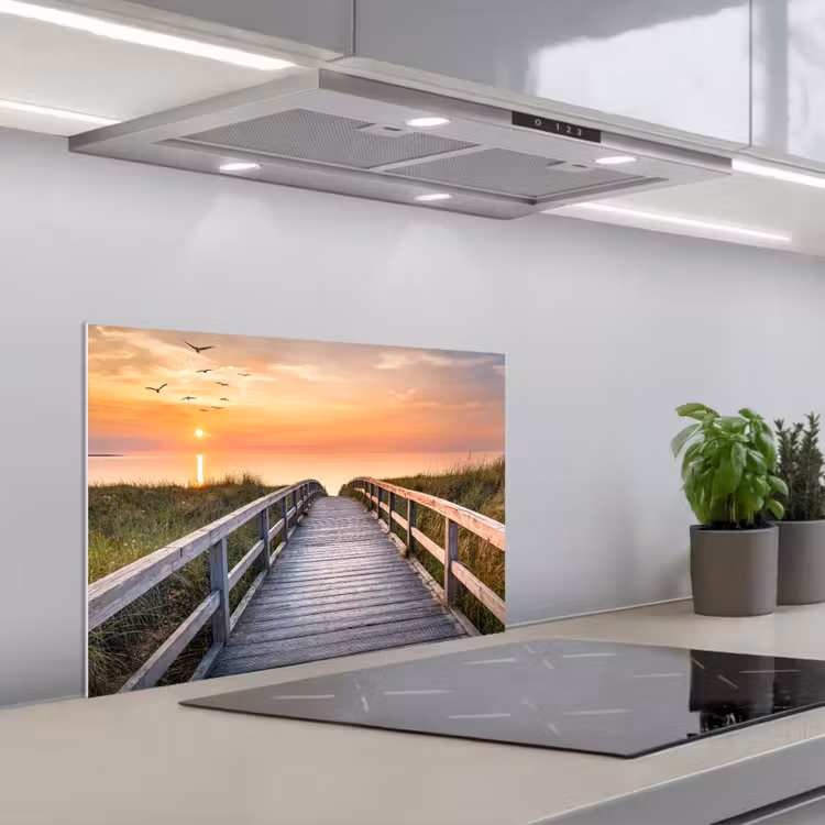Spatscherm keuken - Zonsonderang - Zee - Pad - Gras - Duin - Vogels — 5