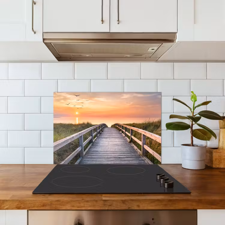 Spatscherm keuken - Zonsonderang - Zee - Pad - Gras - Duin - Vogels — 6