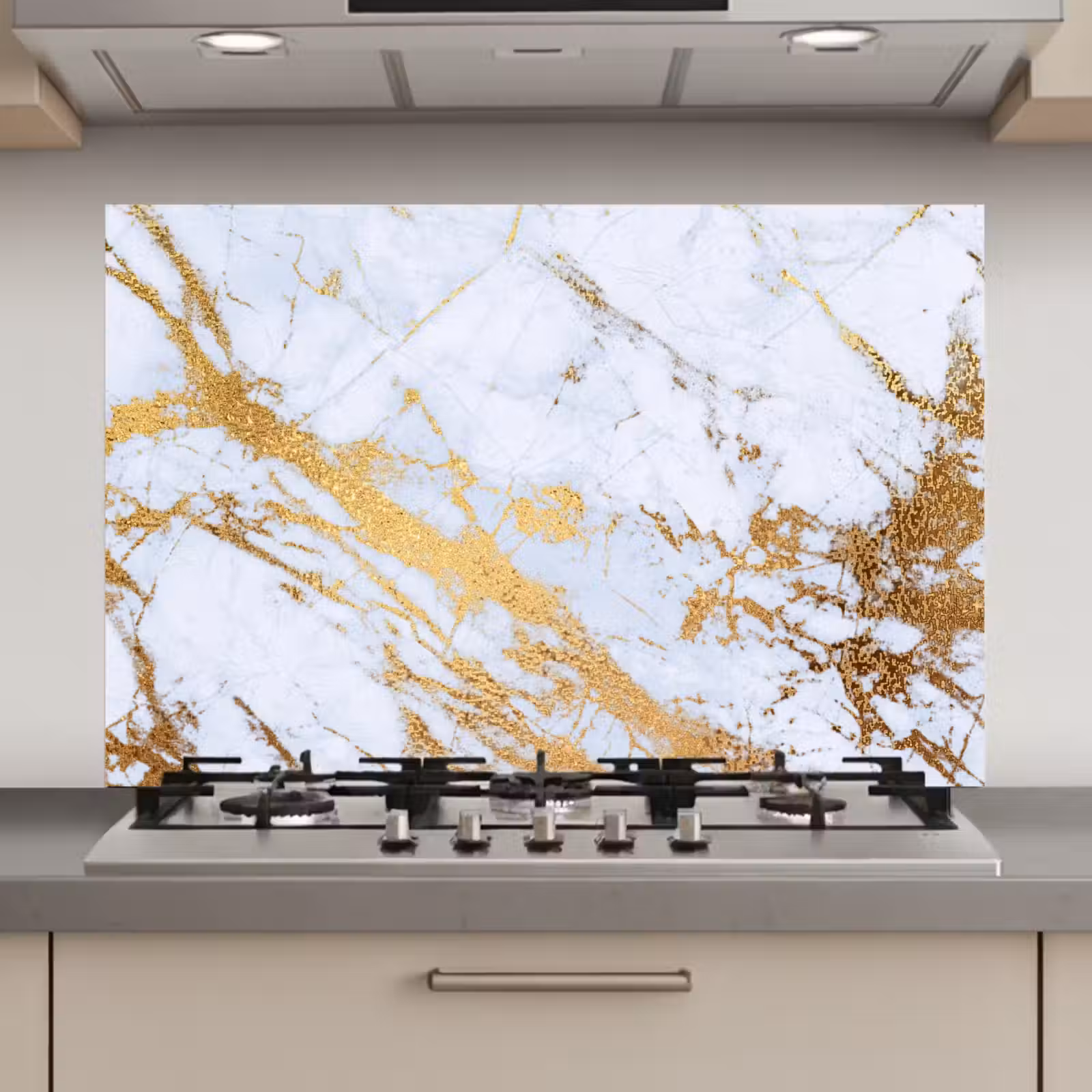 Spatscherm keuken - Marmer - Goud - Wit - Luxe - Marmerlook - Glitter — 1
