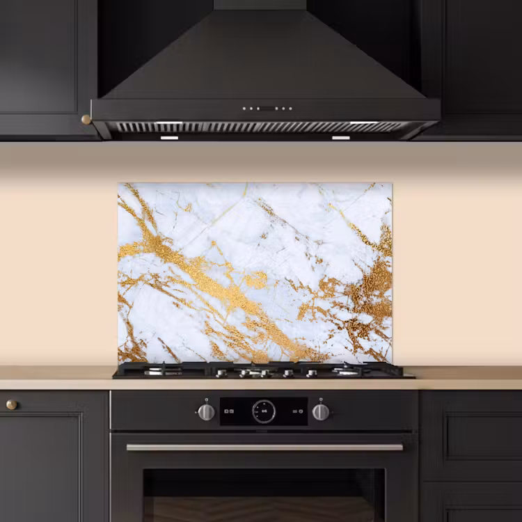 Spatscherm keuken - Marmer - Goud - Wit - Luxe - Marmerlook - Glitter — 2