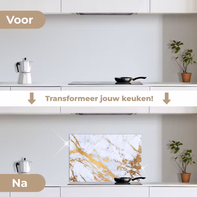 Spatscherm keuken - Marmer - Goud - Wit - Luxe - Marmerlook - Glitter — 3