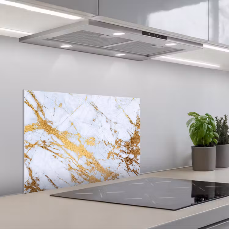 Spatscherm keuken - Marmer - Goud - Wit - Luxe - Marmerlook - Glitter — 5