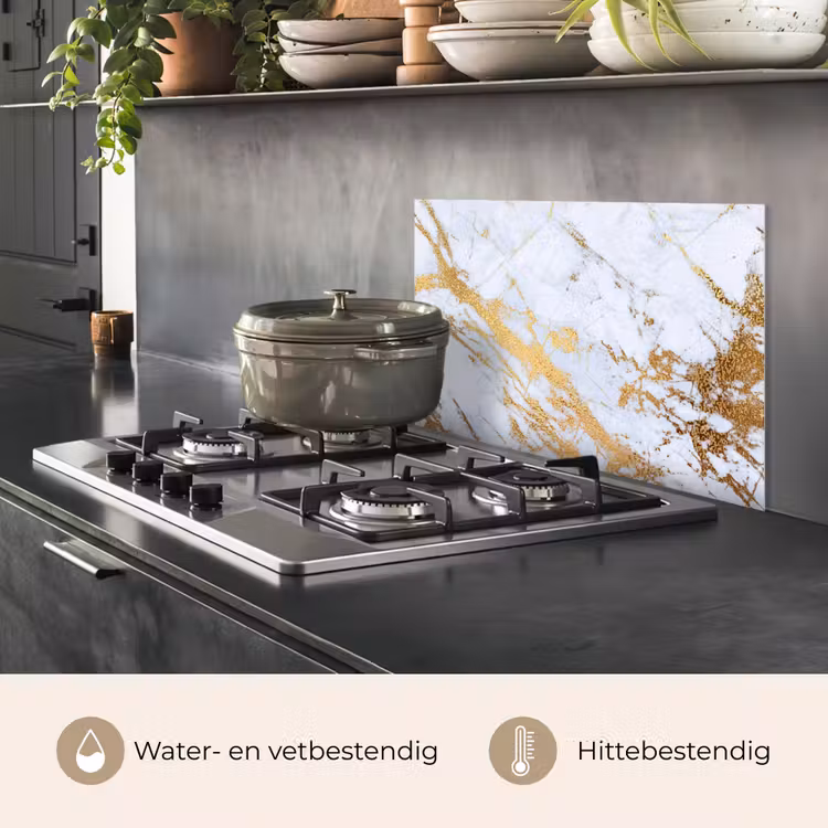 Spatscherm keuken - Marmer - Goud - Wit - Luxe - Marmerlook - Glitter — 7