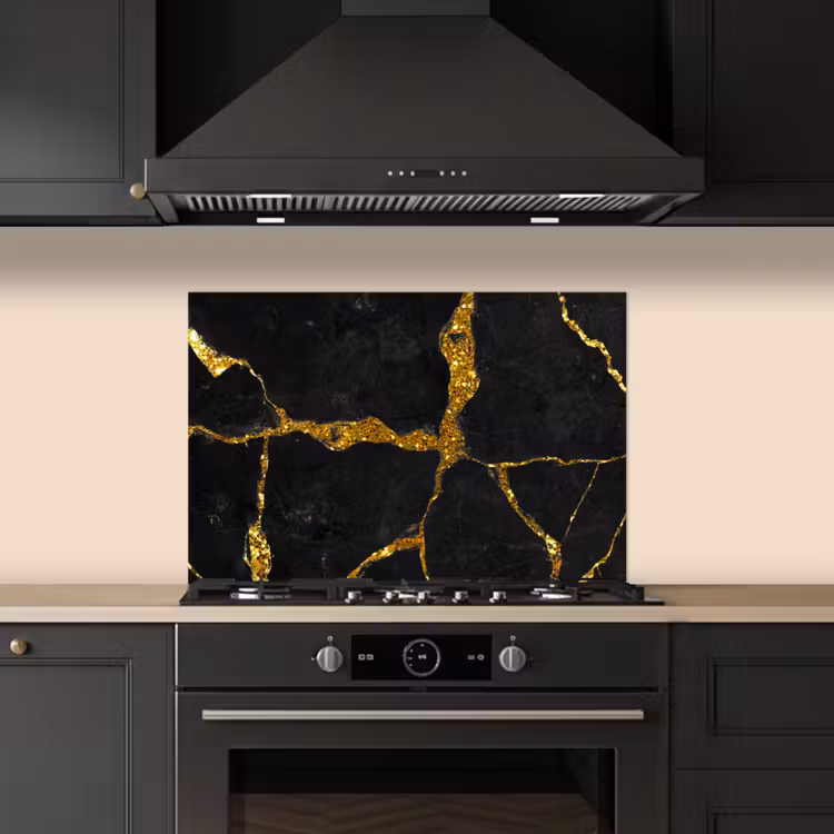 Spatscherm keuken - Marmer - Goud - Zwart - Marmerlook - Glitter — 2