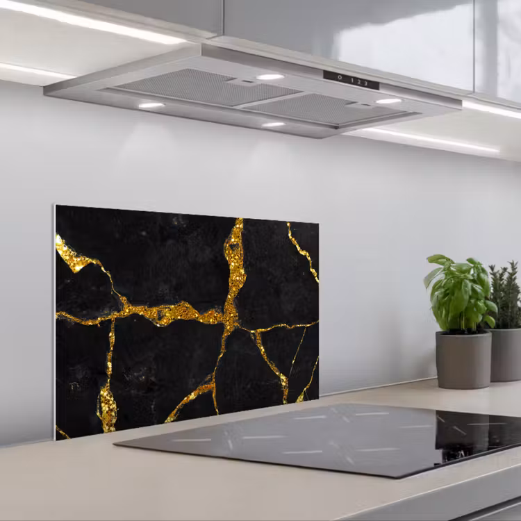 Spatscherm keuken - Marmer - Goud - Zwart - Marmerlook - Glitter — 5