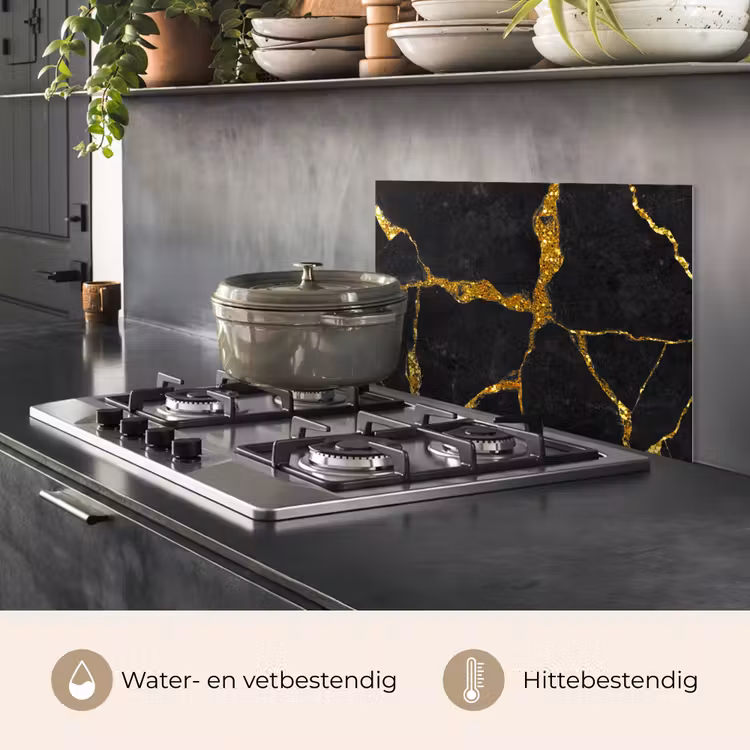 Spatscherm keuken - Marmer - Goud - Zwart - Marmerlook - Glitter — 7