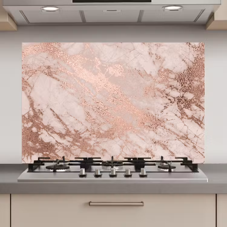 Spatscherm keuken - Marmer - Roze - Luxe - Marmerlook - Glitter - Design — 1