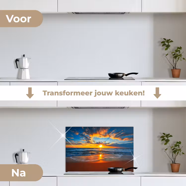Spatscherm keuken - Zee - Zonsondergang - Strand - Wolken - Oranje — 3