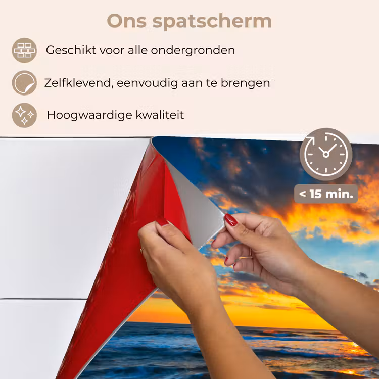 Spatscherm keuken - Zee - Zonsondergang - Strand - Wolken - Oranje — 4