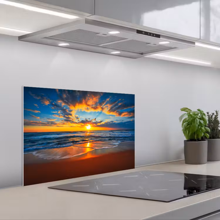 Spatscherm keuken - Zee - Zonsondergang - Strand - Wolken - Oranje — 5