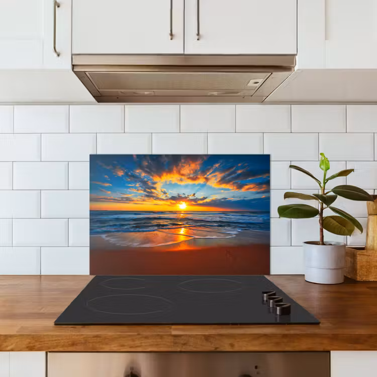 Spatscherm keuken - Zee - Zonsondergang - Strand - Wolken - Oranje — 6