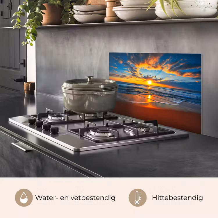 Spatscherm keuken - Zee - Zonsondergang - Strand - Wolken - Oranje — 7