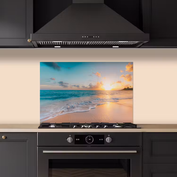 Spatscherm keuken - Zonsondergang - Strand - Zee - Zomer - Blauw — 2