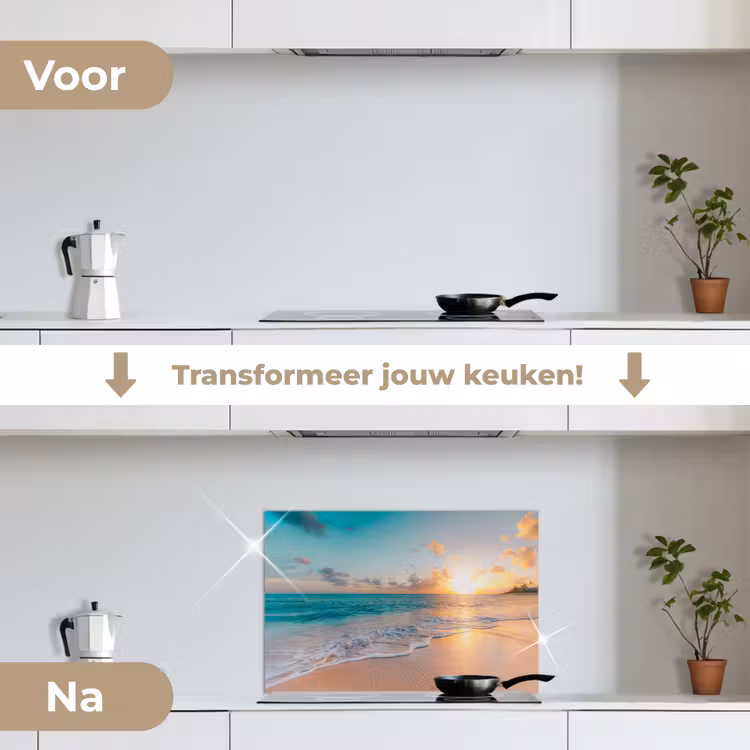 Spatscherm keuken - Zonsondergang - Strand - Zee - Zomer - Blauw — 3