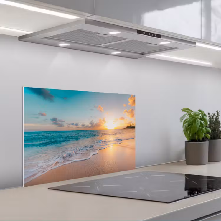 Spatscherm keuken - Zonsondergang - Strand - Zee - Zomer - Blauw — 5