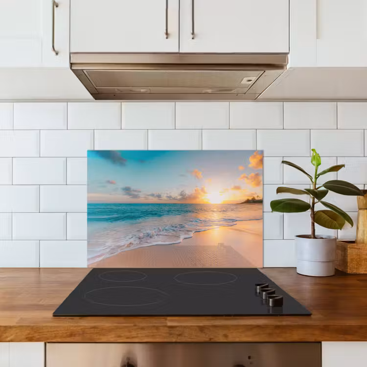 Spatscherm keuken - Zonsondergang - Strand - Zee - Zomer - Blauw — 6