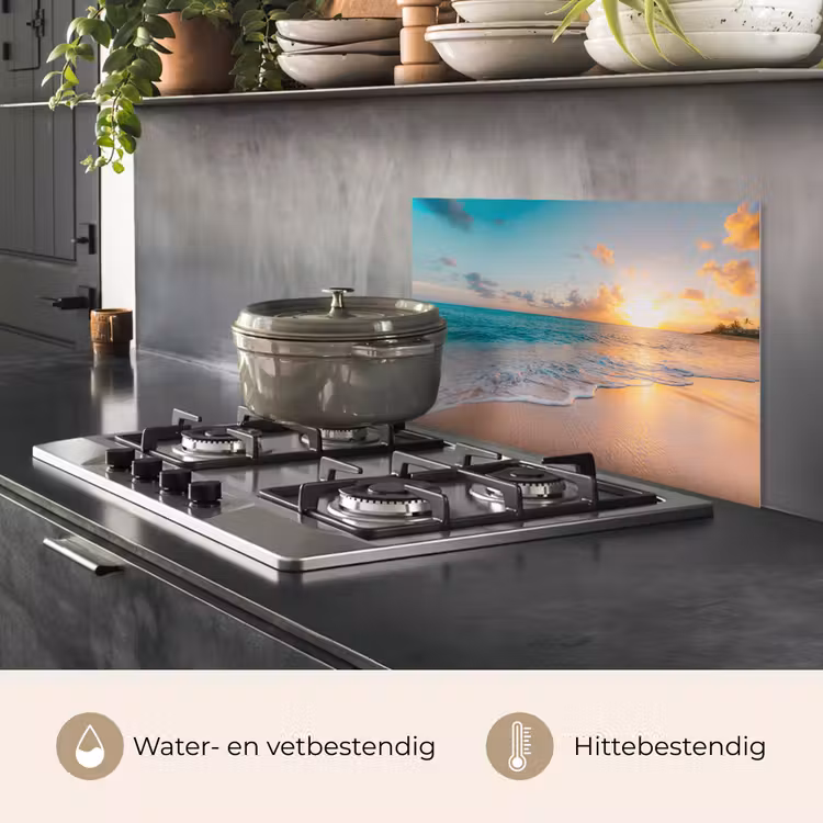 Spatscherm keuken - Zonsondergang - Strand - Zee - Zomer - Blauw — 7