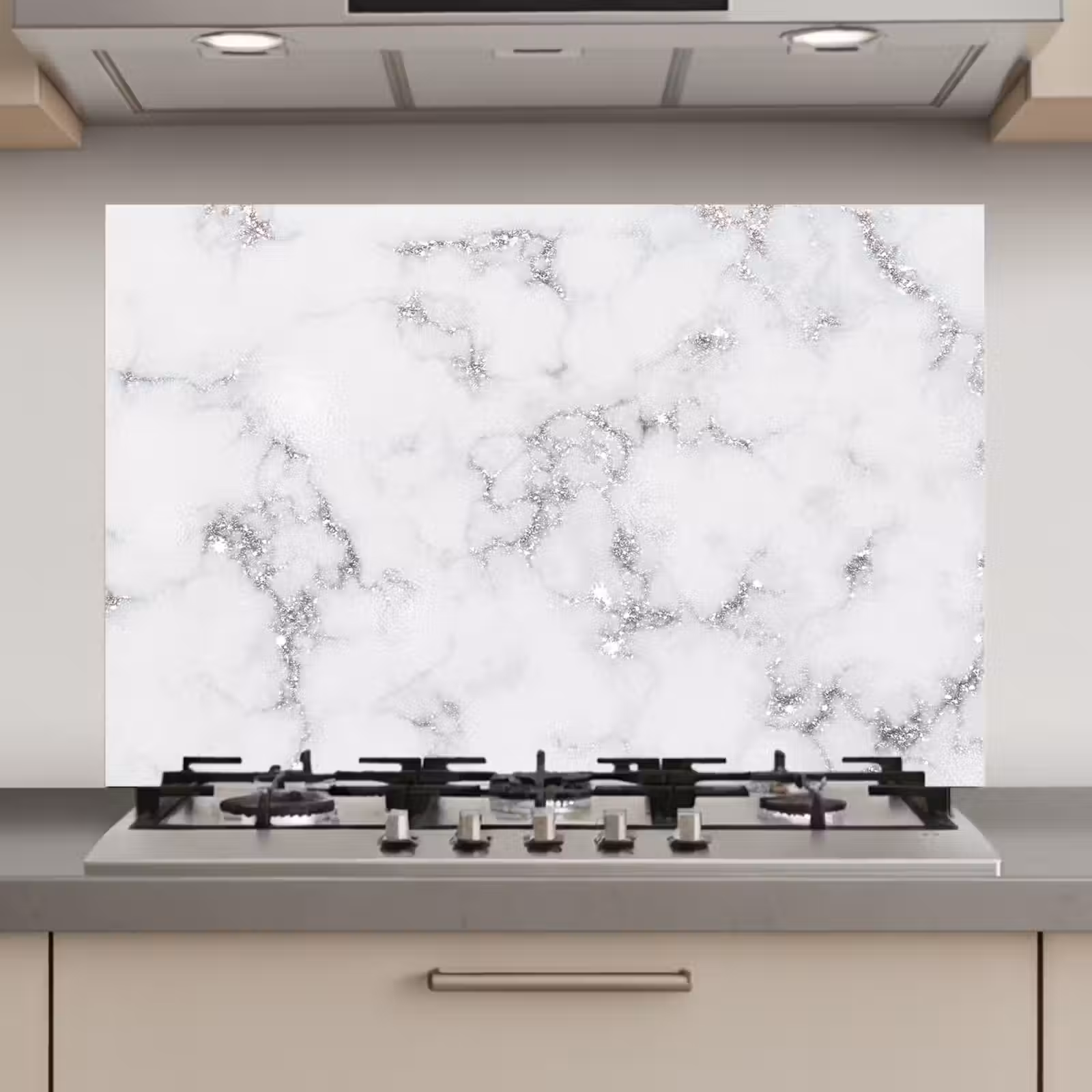 Spatscherm keuken - Marmer - Wit - Zilver - Glitter - Marmerlook - Chique — 1