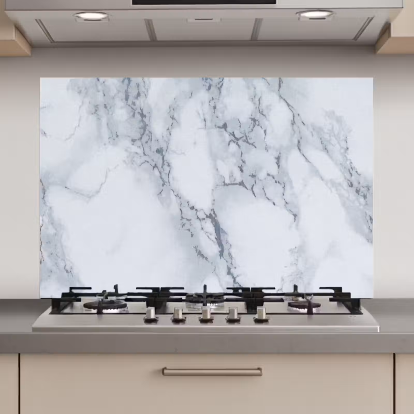 Spatscherm keuken - Marmer - Patroon - Gijs - Wit - Marmerlook - Luxe — 1