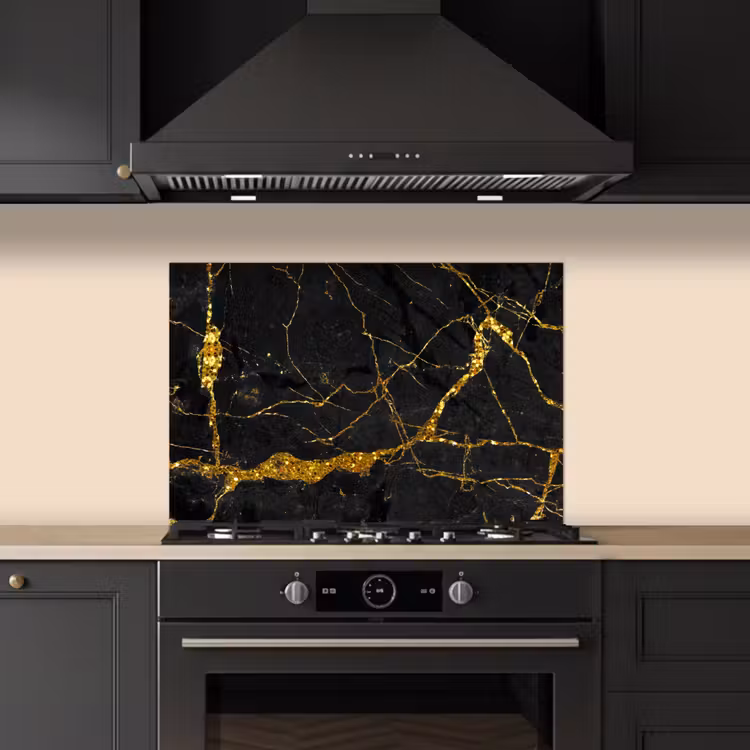 Spatscherm keuken - Marmer - Goud - Zwart - Marmerlook - Luxe - Glitter — 2