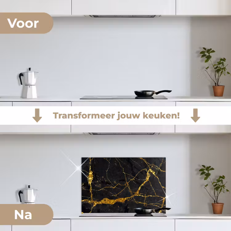 Spatscherm keuken - Marmer - Goud - Zwart - Marmerlook - Luxe - Glitter — 3