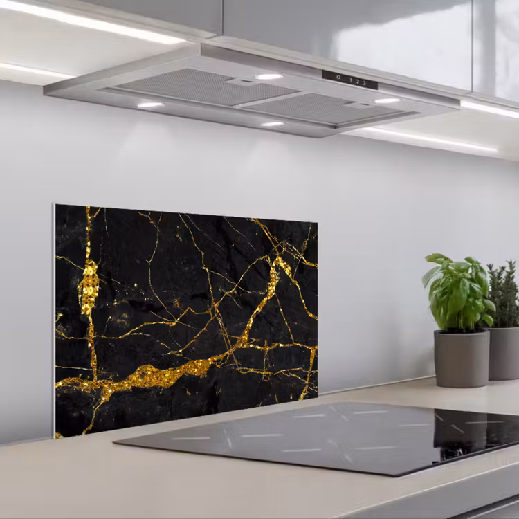 Spatscherm keuken - Marmer - Goud - Zwart - Marmerlook - Luxe - Glitter — 5