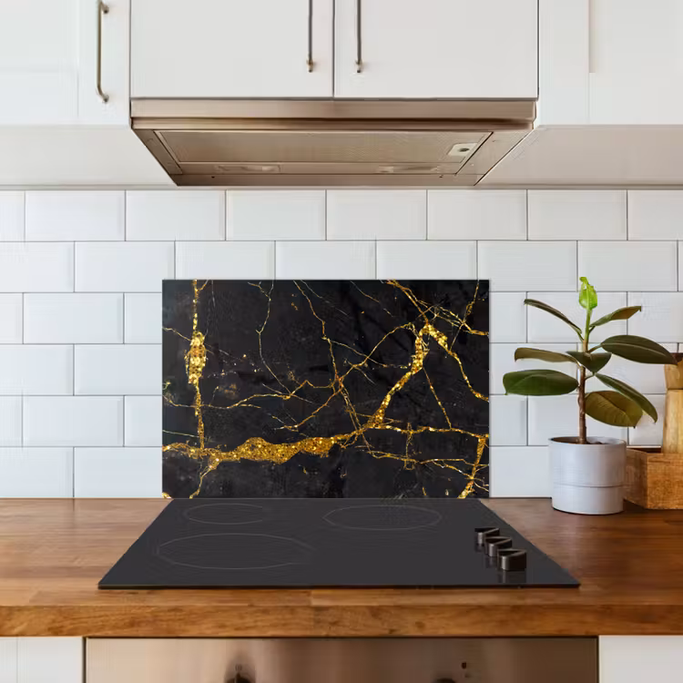 Spatscherm keuken - Marmer - Goud - Zwart - Marmerlook - Luxe - Glitter — 6