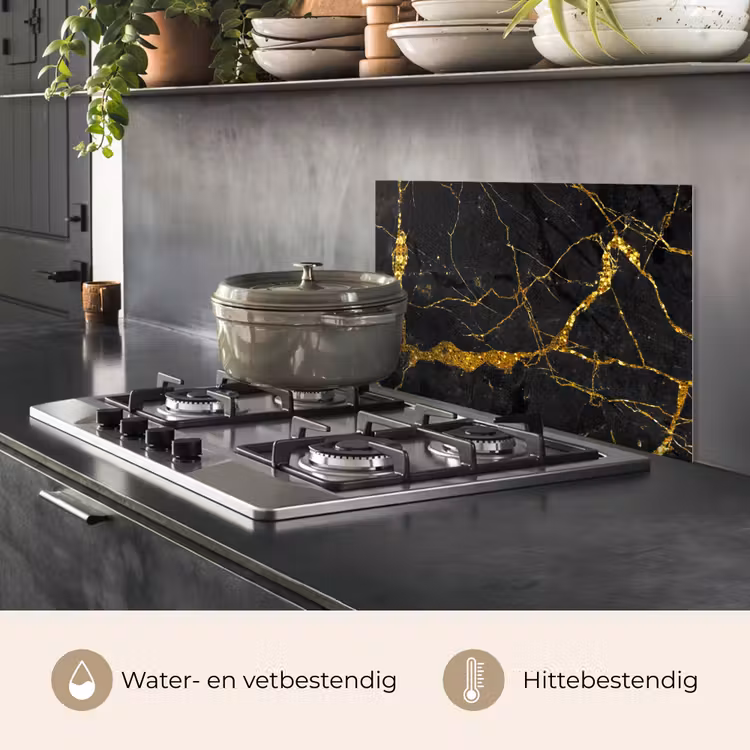 Spatscherm keuken - Marmer - Goud - Zwart - Marmerlook - Luxe - Glitter — 7