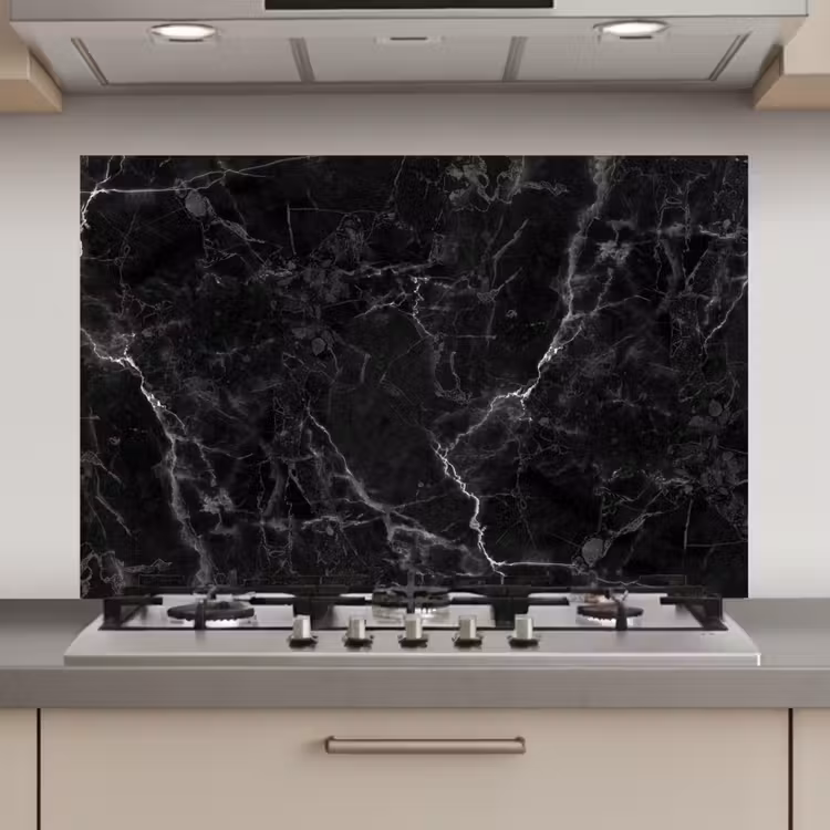 Spatscherm keuken - Marmer - Zwart - Wit - Textuur - Marmerlook — 1