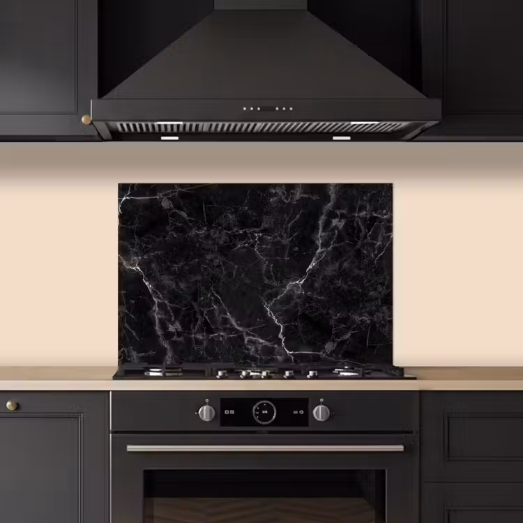 Spatscherm keuken - Marmer - Zwart - Wit - Textuur - Marmerlook — 2