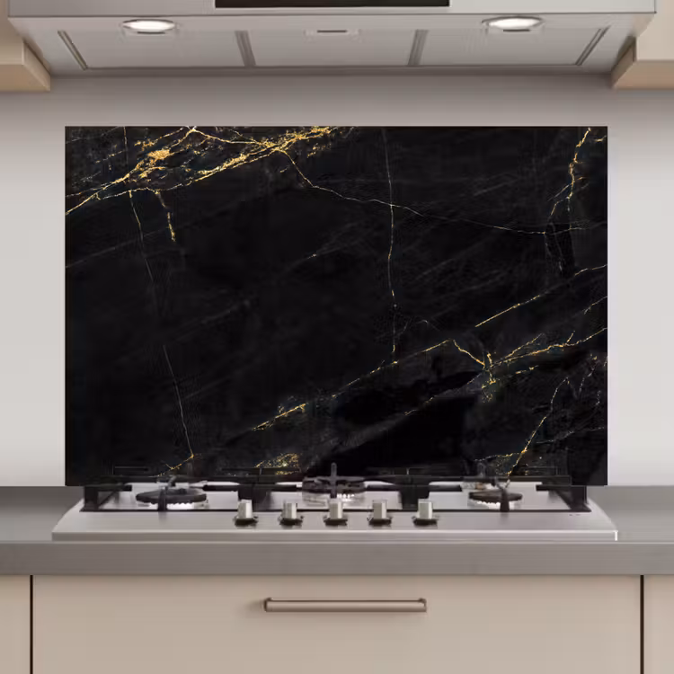 Spatscherm keuken - Marmer look - Luxe - Zwart - Goud — 1