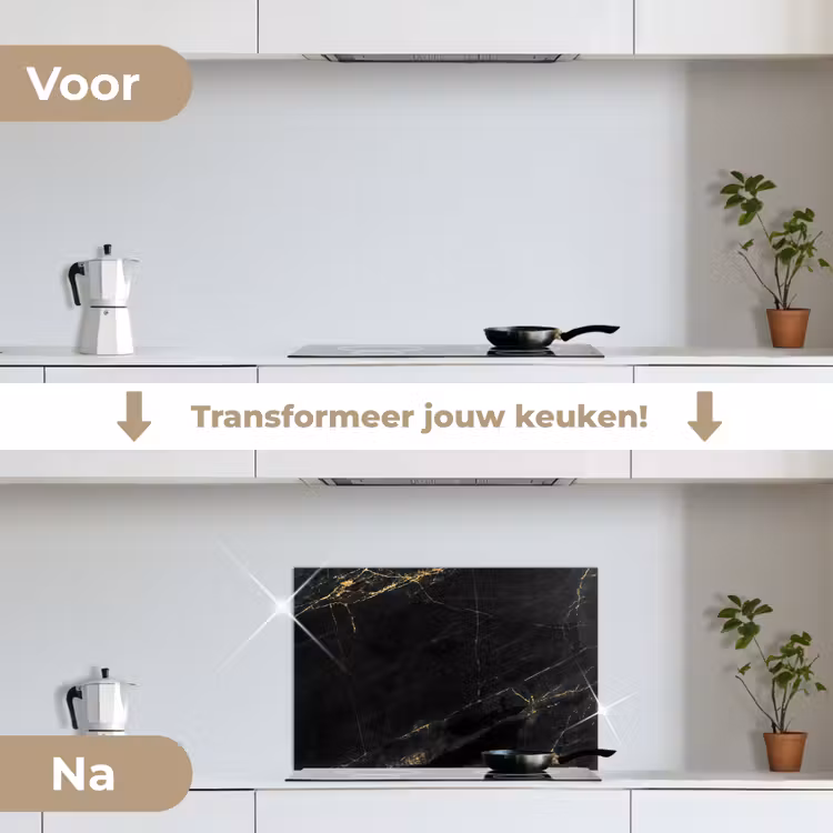 Spatscherm keuken - Marmer look - Luxe - Zwart - Goud — 3
