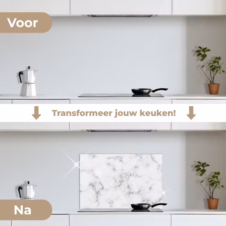 Spatscherm keuken - Marmer - Wit - Zilver - Glitter - Marmerlook - Chique — 3