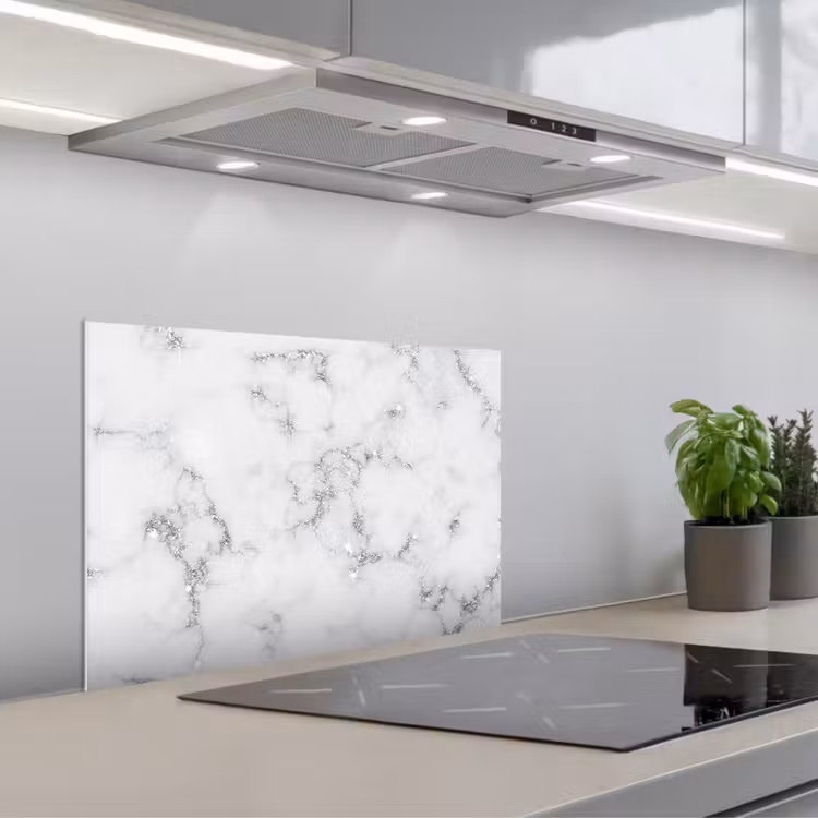 Spatscherm keuken - Marmer - Wit - Zilver - Glitter - Marmerlook - Chique — 5