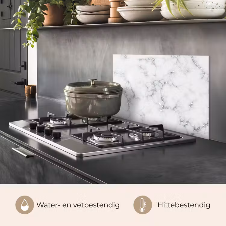 Spatscherm keuken - Marmer - Wit - Zilver - Glitter - Marmerlook - Chique — 7