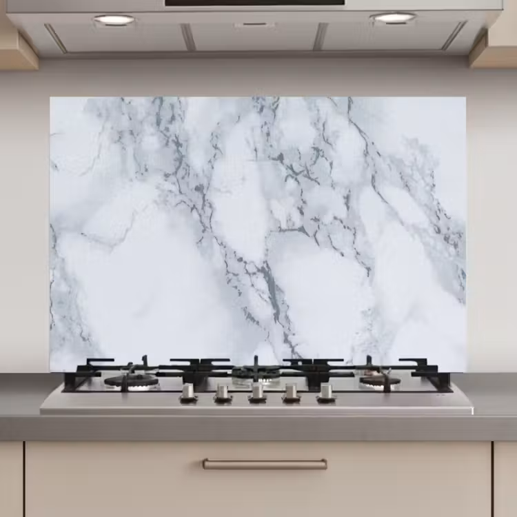 Spatscherm keuken - Marmer - Patroon - Gijs - Wit - Marmerlook - Luxe — 1