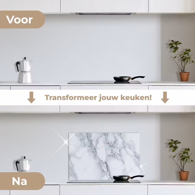 Spatscherm keuken - Marmer - Patroon - Gijs - Wit - Marmerlook - Luxe — 3