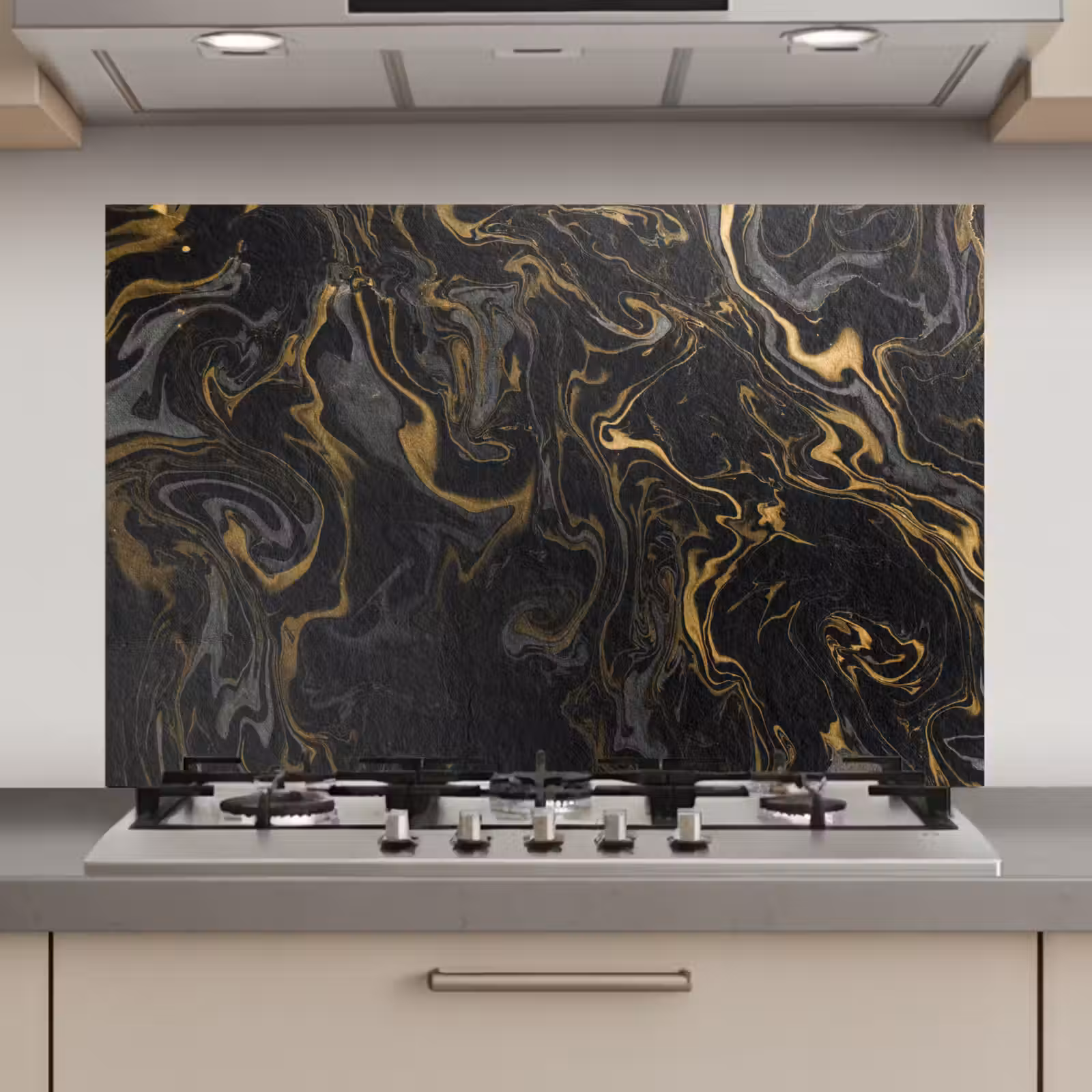 Spatscherm keuken - Marmer - Textuur - Grijs - Goud - Marmerlook - Luxe — 1