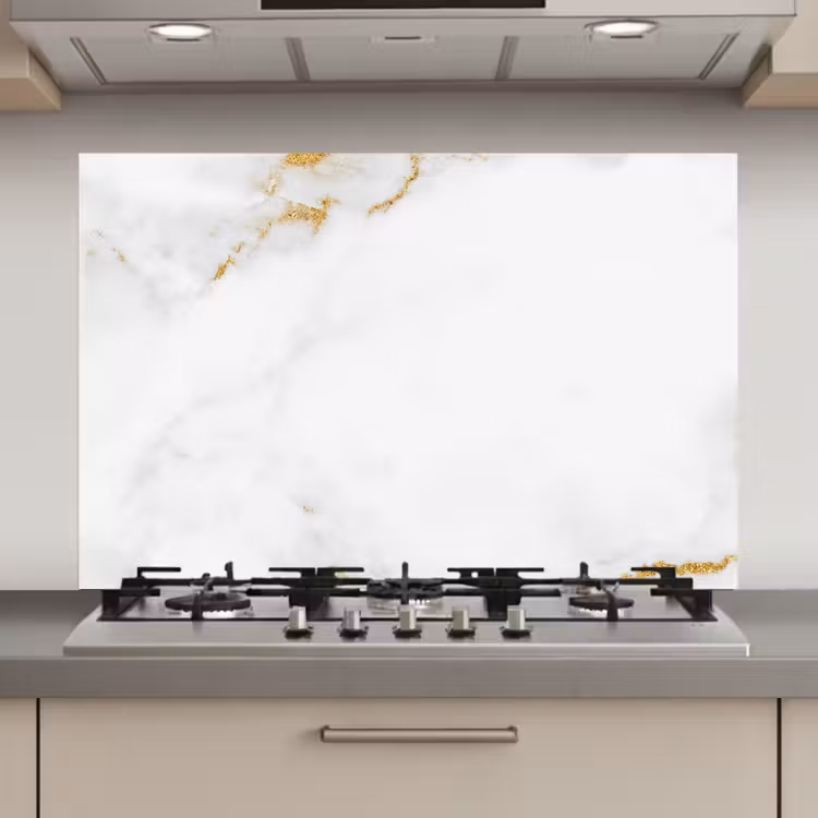 Spatscherm keuken - Marmer - Goud - Wit - Luxe — 1