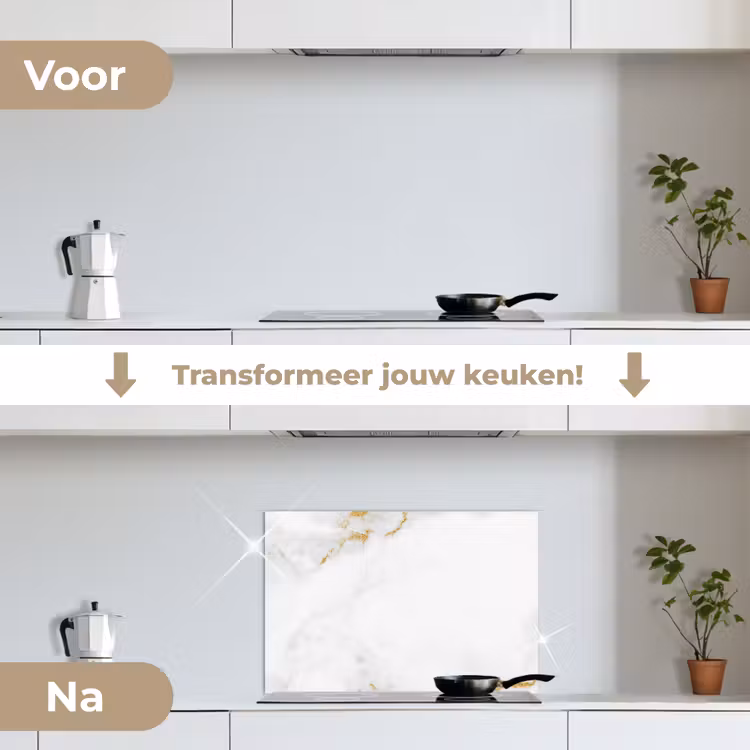 Spatscherm keuken - Marmer - Goud - Wit - Luxe — 3